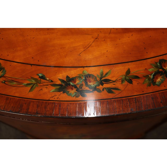 Rare Pair of English Satinwood Paint Decorated Adams Style Demilune Commodes For Sale - Image 10 of 11