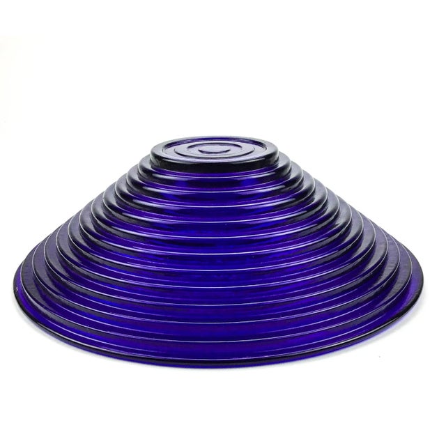Blue Art Deco Cobalt Blue Ribbed Glass Serving Bowl For Sale - Image 8 of 10