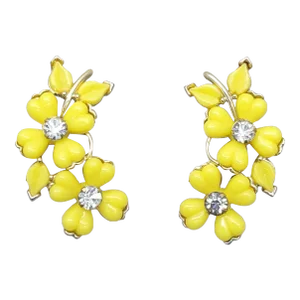 Vintage 1955 Vogue Ad Piece Signed Kramer Yellow Thermoset Flowers Clip Earrings - 2 Pieces