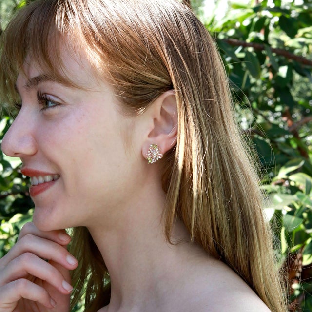 Metal Nina Zhou 5.19ctw Morganite, Peridot, and Diamond Blossom Earrings For Sale - Image 7 of 7