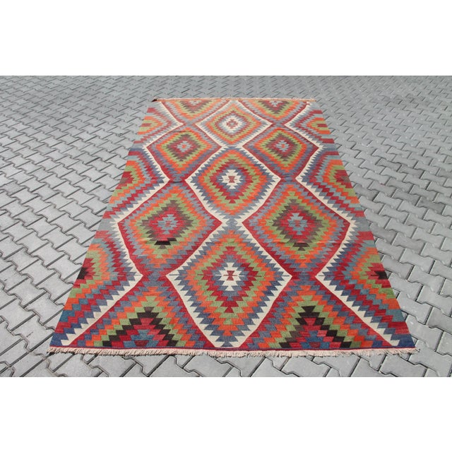 Orange 1960's Vintage Turkish Kilim Rug - 78" X 137" For Sale - Image 8 of 8