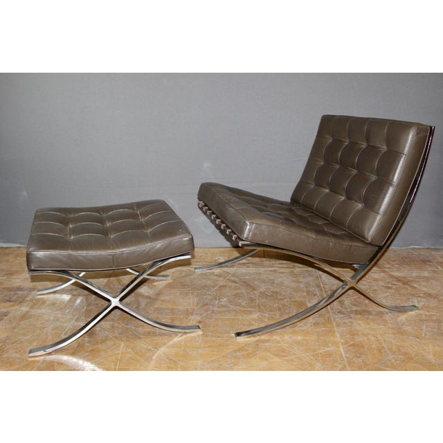 Set of Barcelona Armchair and Ottoman attributed to Mies Van Der Rohe, 1970s For Sale - Image 12 of 16