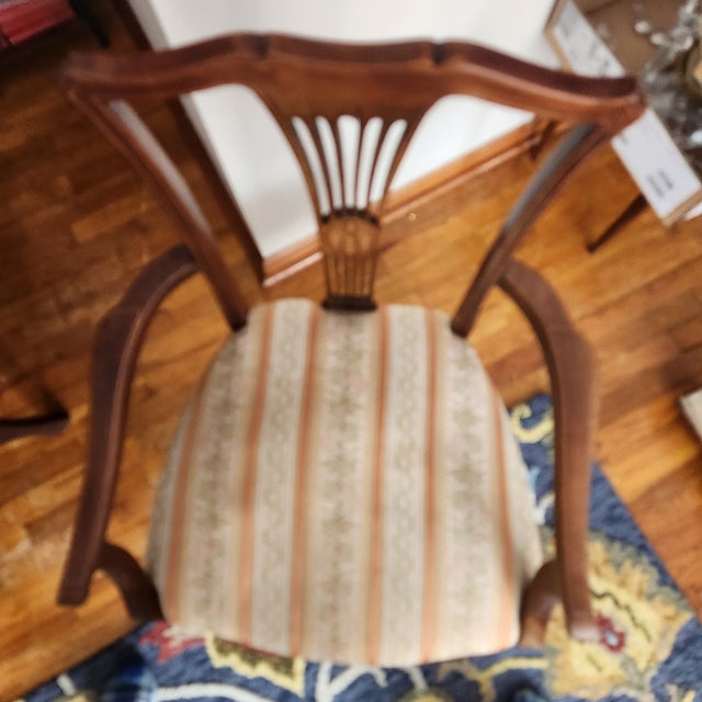 Antique Parisian Armchair, Side / Parlor, Gilt Floral Inlaid Medallion & Gilt Lined Frame French Victorian Original Satin STripe Uphostery - Few Flaws For Sale - Image 15 of 16