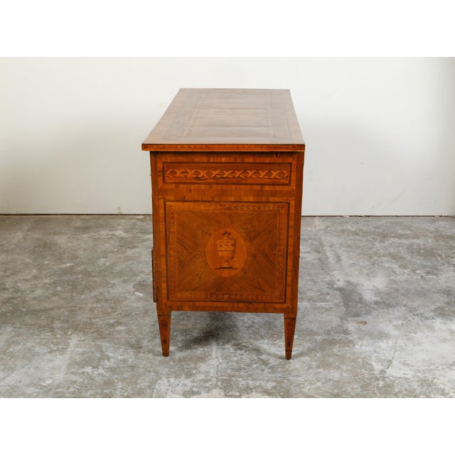 Italian Neoclassical Period 1800s Fruitwood Four-Drawer Commode with Marquetry For Sale - Image 9 of 12