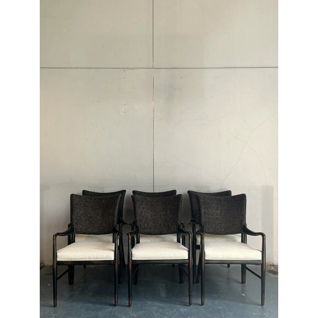 Late 20th Century Vintage Boho Palecek “Catalina Cane” Arm Chairs - Set of 6 For Sale - Image 5 of 9