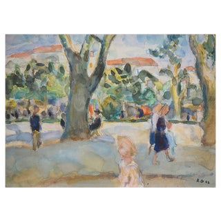Kurt Groeger, Marseille, Afternoon in the Park, Original Watercolor For Sale