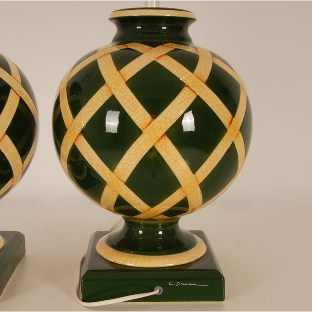 Vintage French Table Lamps Country Style Table Lamps Green Cream English - A Pair For Sale - Image 10 of 12