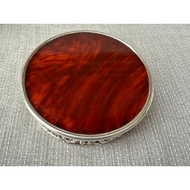 Silver Vintage Silver Plate Faux Tortoise Wine Coaster For Sale - Image 8 of 11