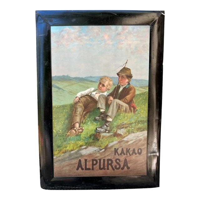 Late 19th Century Tin Cocoa Advertising Sign, Alpine Scene For Sale
