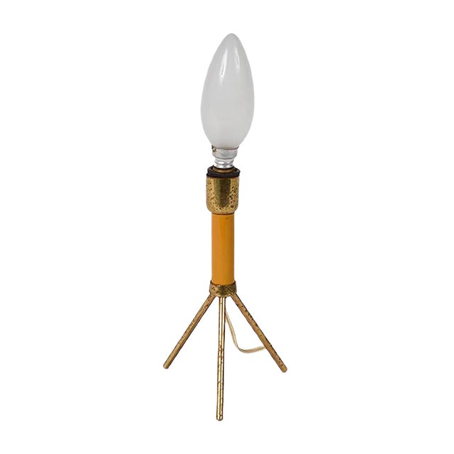 Italian Lacquered Metal & Brass Tripod Table Lamp, 1950s For Sale