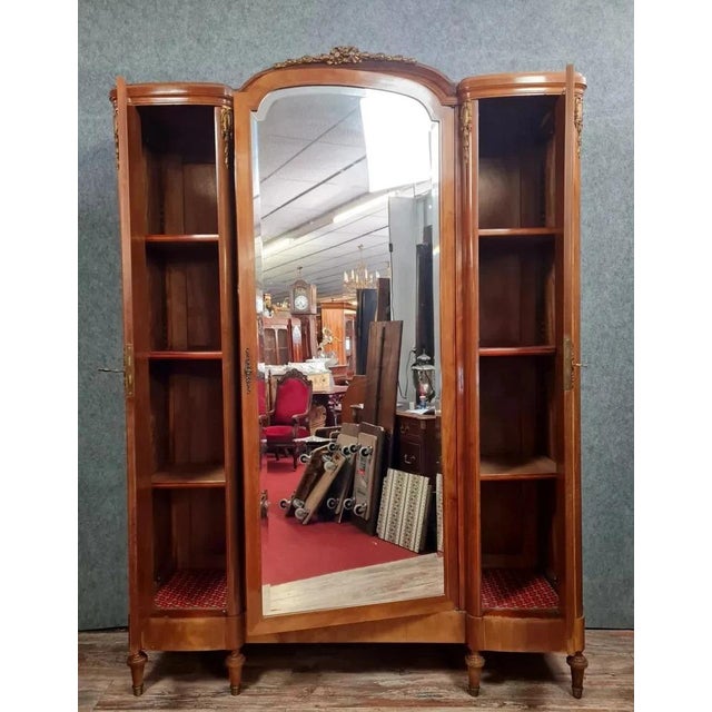 Louis XVI Wooden Wardrobe with Projecting Center, 1880s For Sale - Image 6 of 7