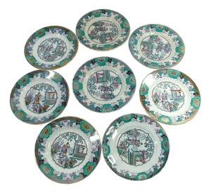 Canton Dessert Plates from Boch Frères La Louvière, Belgium, 1860s, Set of 8
