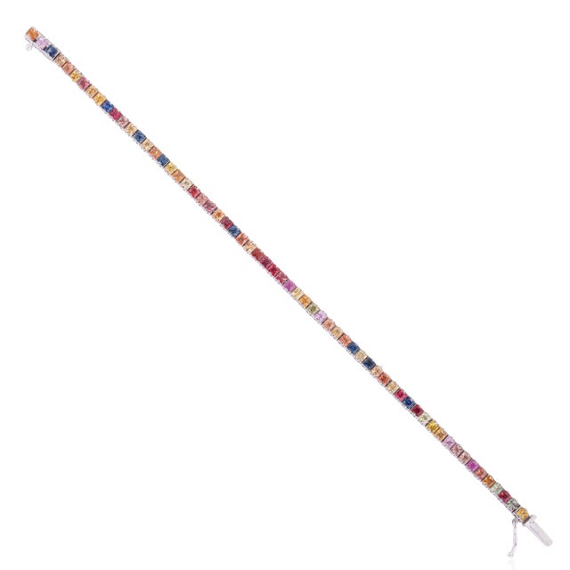 Contemporary Carat&Her 7.23 Ct Square Cut Vibrant Multi Sapphire Tennis Bracelet in 925 Silver For Sale - Image 3 of 12