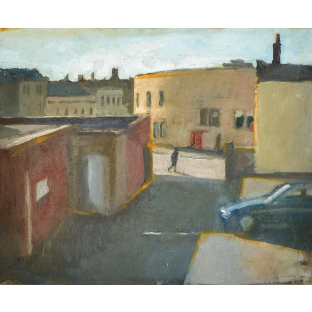 Mid-Century Modern Cityscape Painting Acrylic on Board Black & White Framed Mid-Century Modern 70s For Sale - Image 3 of 13