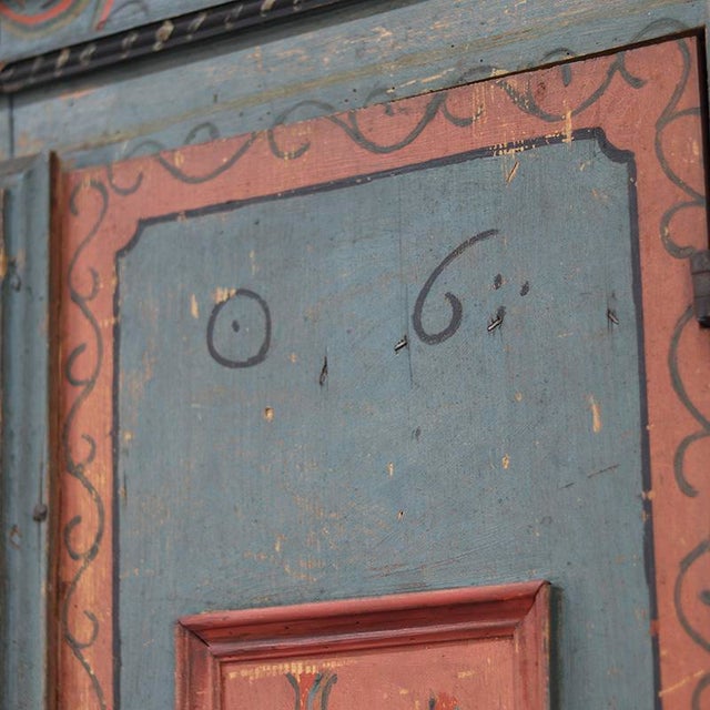 Pink Rustic Farmhouse Folk Art Painted Bridal Cabinet, 1806 For Sale - Image 8 of 15