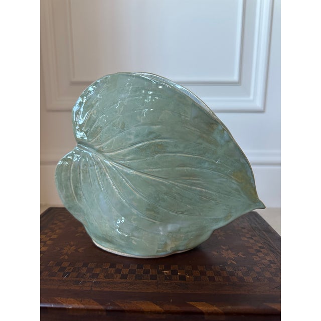 Vintage Signed Leaf Shaped Glazed Ceramic Vase For Sale - Image 9 of 13