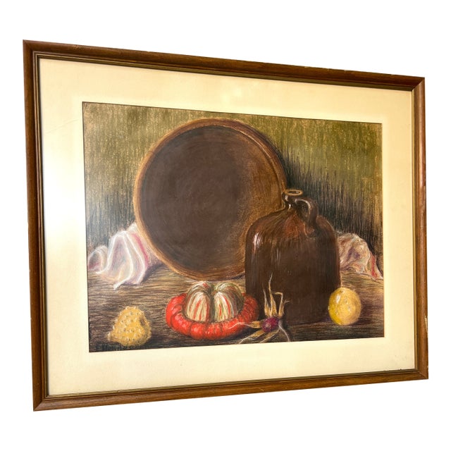 Mid 20th Century Pastel or Chalk Drawing on Paper Framed For Sale