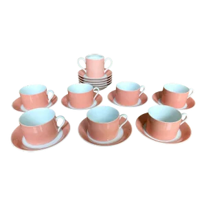 1970s Fitz and Floyd Rondelet Barbie Pink Peach Coffee & Dessert Set- 20 Pieces