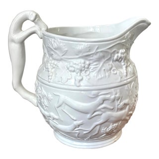 Vintage Italian White Hunting Scene Pitcher For Sale