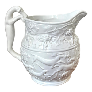 Vintage Italian White Hunting Scene Pitcher