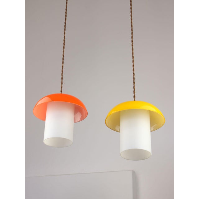 Mid-Century Glass and Brass Mushroom Pendant Lamps, Set of 3 For Sale - Image 13 of 17