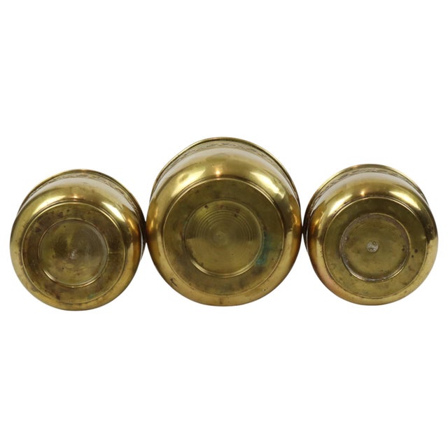 Brass Repoussé Flower Planters, Set of 3 For Sale - Image 12 of 18