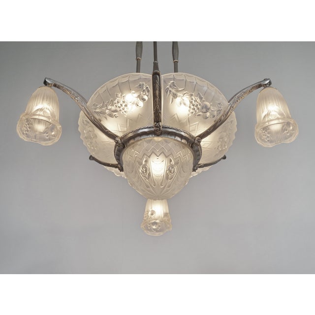 1930s Gilles French Art Deco Nickel Bronze Fruit Motif Chandelier - 1930s For Sale - Image 5 of 12