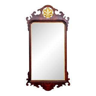 Vintage Councill Craftsmen Chippendale Mahogany Wall Mirror With Gilded Shell Crest For Sale