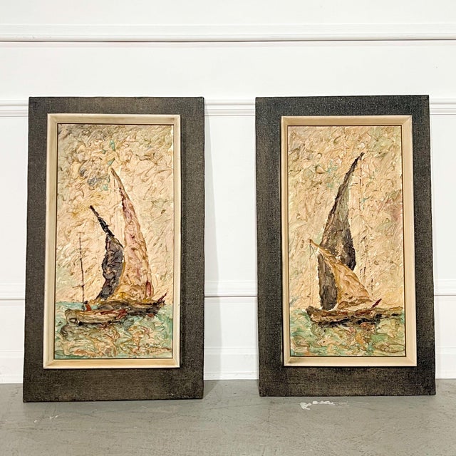 Listed American Artist Elmo Gideon Original Oil Sailing Scene - A Pair For Sale In Tampa - Image 6 of 7