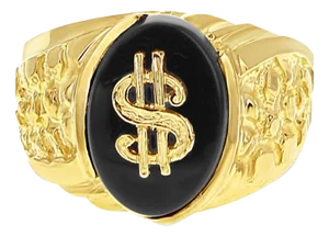 Money Sign Onyx Signet Ring 10k Yellow Gold, Size 9.5