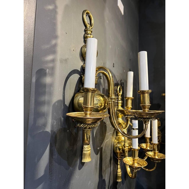 1900 Gilt Bronze Federal Style Large Sconces 3 Lights For Sale In New York - Image 6 of 13