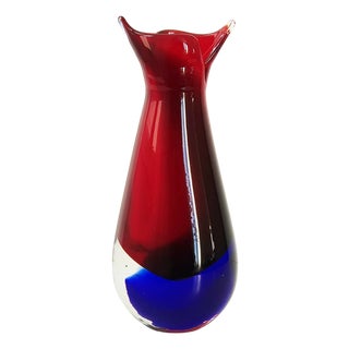 Red and Blue Murano Glass Vase, 1960s For Sale