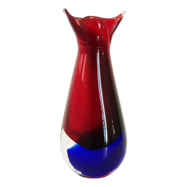 Red and Blue Murano Glass Vase, 1960s For Sale