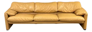 1970s Tan Leather Maralunga Sofa by Vico Magistretti for Cassina