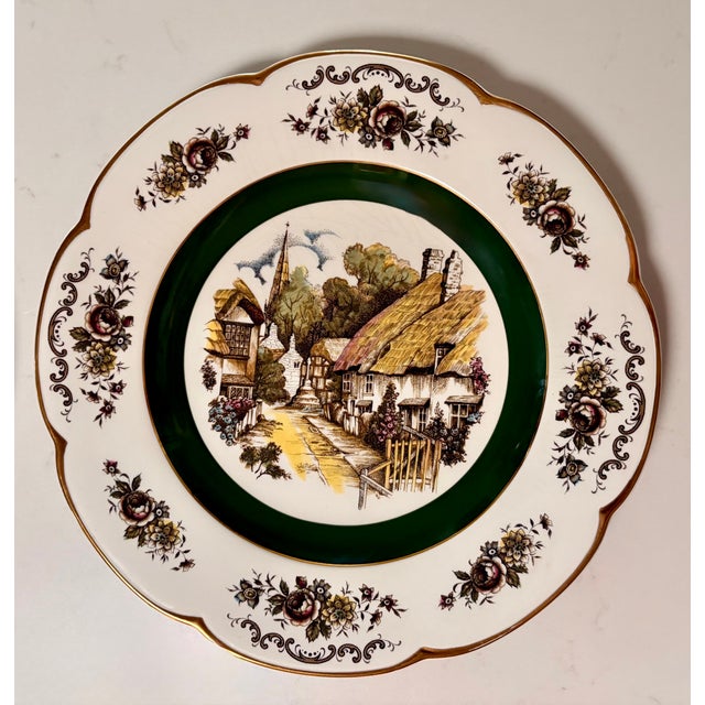 Metal 1950s Green and Gold English"Ascot" Decorative Plates by Wood and Sons, Set of 2 For Sale - Image 7 of 8