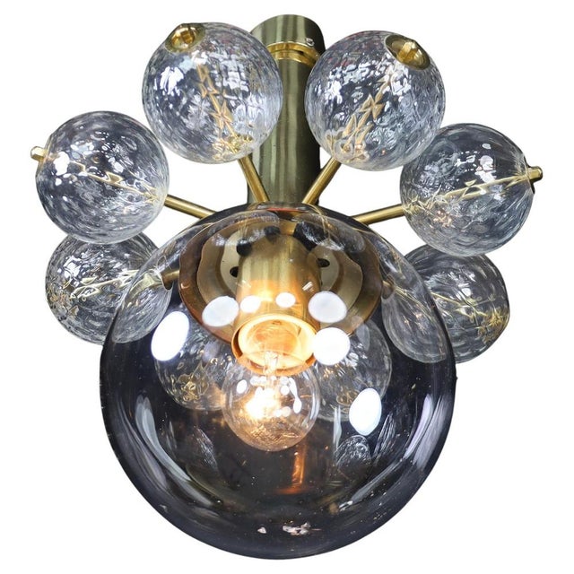 Mid-20th Century Chandelier with Brass Fixture and Hand-Blown Glass Globes, 1960s For Sale - Image 11 of 11