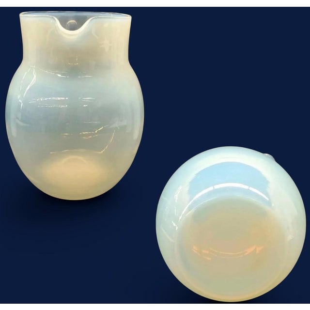 Glass Antique 1920s Fry Foval Cobalt Blue Art Deco Opalescent Lemonade Set-5 Pieces For Sale - Image 7 of 9