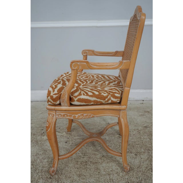 French Pair French Louis XV Cane Back Upholstered Armchairs For Sale - Image 3 of 12