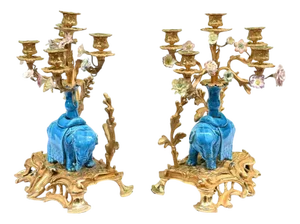 Regency Porcelain Elephant Candelabras, 1880, Set of 2