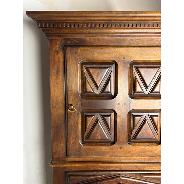 Vintage Spanish Renaissance Style Walnut Cabinet with Geometric Carve, 1920 For Sale - Image 12 of 16