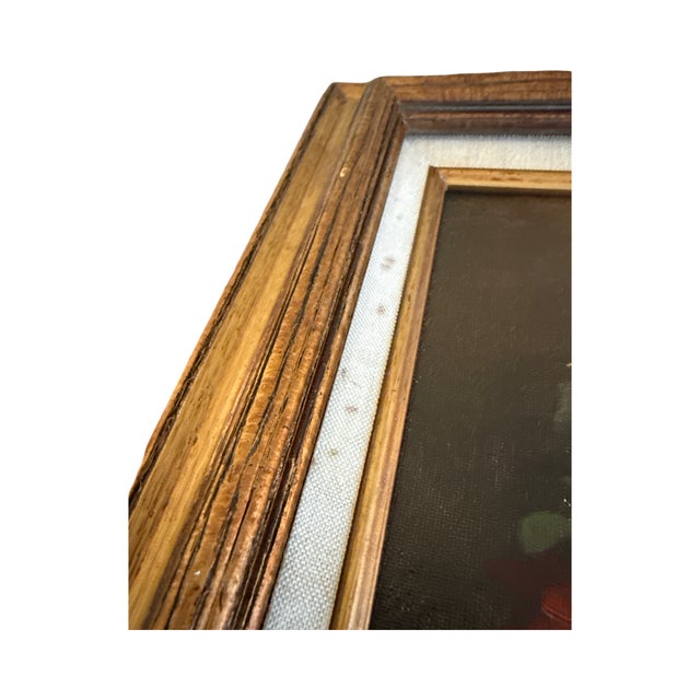 Vintage Signed Floral Factory Art in Wood Frame With Linen Liner For Sale - Image 4 of 7