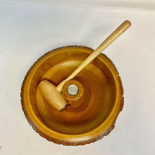 Mid-Century Modern 1970s Adirondack Arts & Crafts Rustic Live Edge Nut Bowl With Hammer - Set of 2 For Sale - Image 3 of 10
