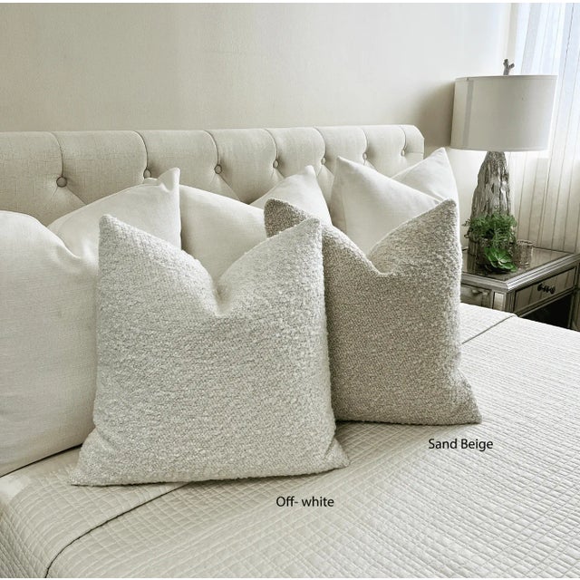Not Yet Made - Made To Order Off White Boucle Throw Pillow With Feather Down Insert For Sale - Image 5 of 6