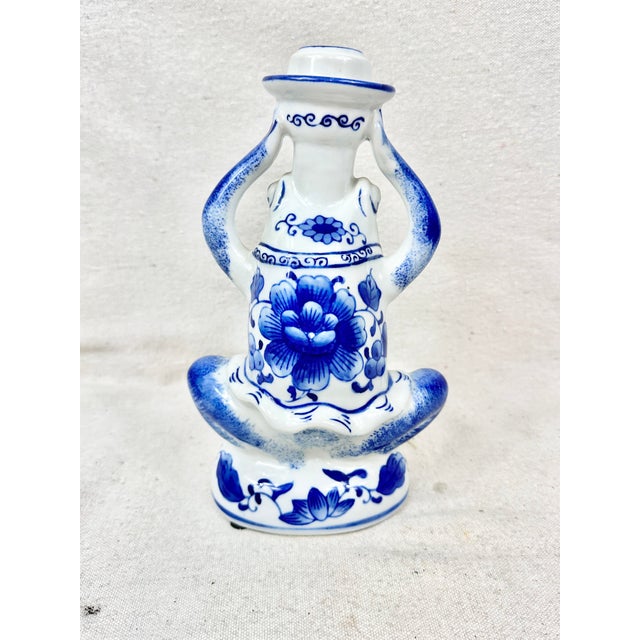 Ceramic Vintage Blue and White Frog Taper Candle Holder For Sale - Image 7 of 8