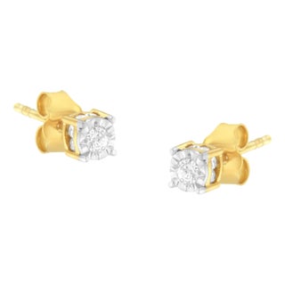 Yellow Plated Sterling Silver Diamond Stud Earring (1/4 cttw, I-J Color, I2-I3 Clarity) - 2 Pieces For Sale