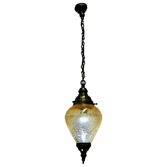 French Art Deco Crackle Glass Hanging Pendant Light, 1920s For Sale - Image 6 of 6