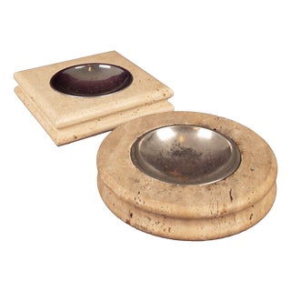 Vintage Italian Travertine Ashtrays, 1970, Set of 2 For Sale