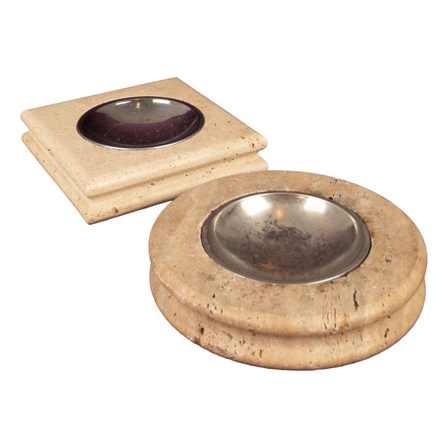 Vintage Italian Travertine Ashtrays, 1970, Set of 2 For Sale