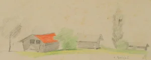 H. Christiansen, Wooden Huts Near Grainau, 1922, Pencil