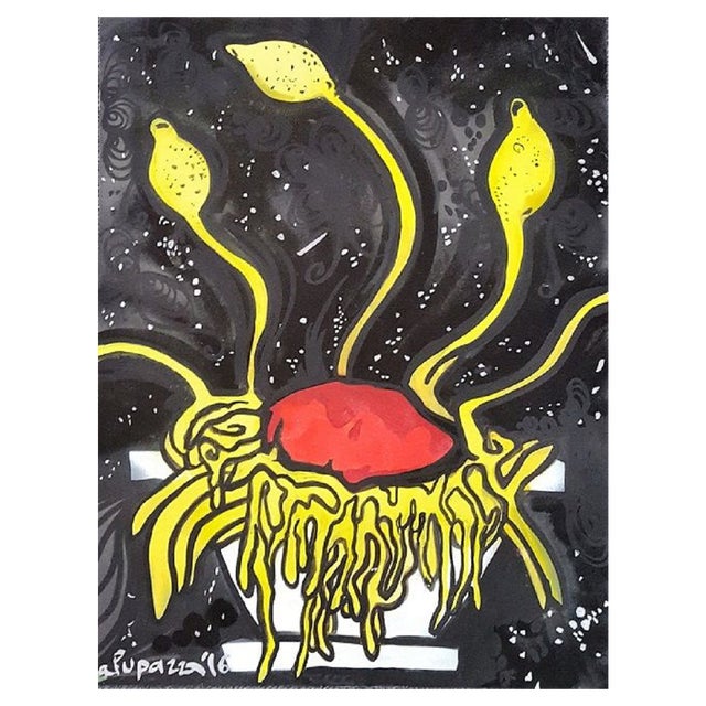 La Pupazza, Lemon Spaghetti, Acrylic and Spray on Paper For Sale